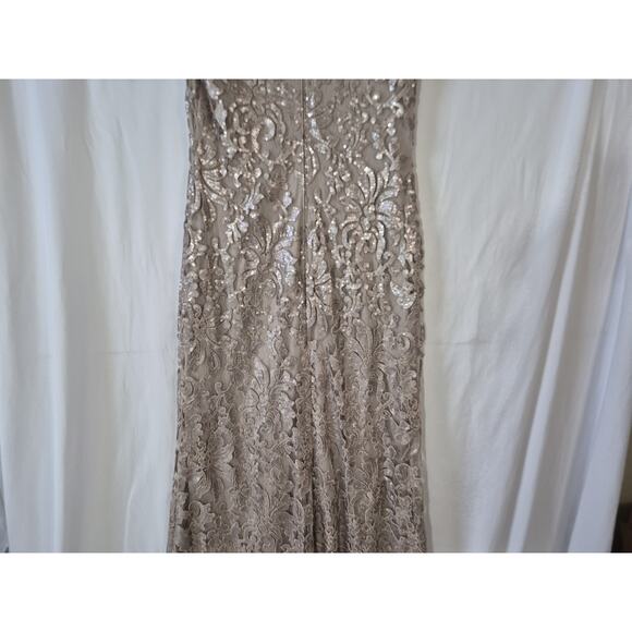 Tadashi Shoji Womens Sequin Lace Tan Wedding Party Evening Maxi Gown US 12 - Picture 6 of 9